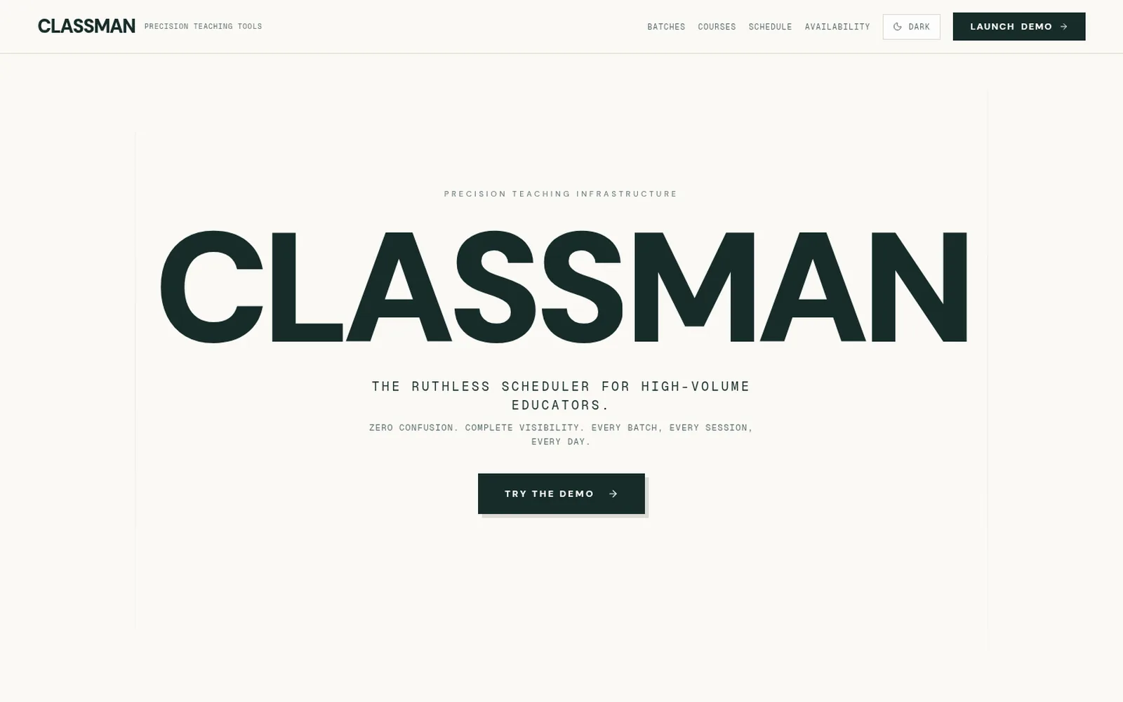Classman landing page — the ruthless scheduler for high-volume educators