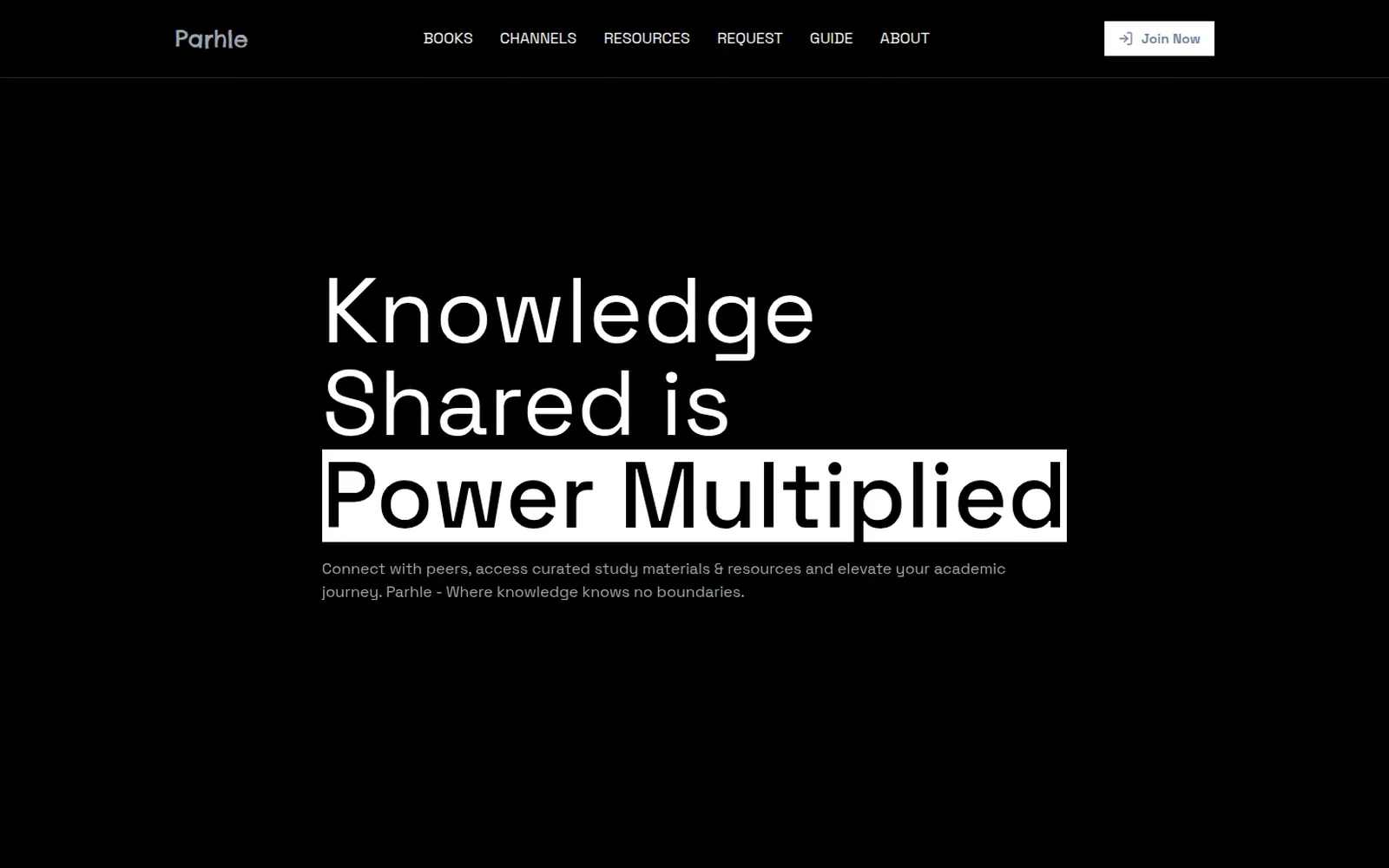 Parhle landing page — knowledge shared is power multiplied